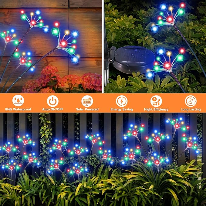 Solar Garden Lights 2 Pack Waterproof Solar Swaying Starburst Light Outdoor - Image 3