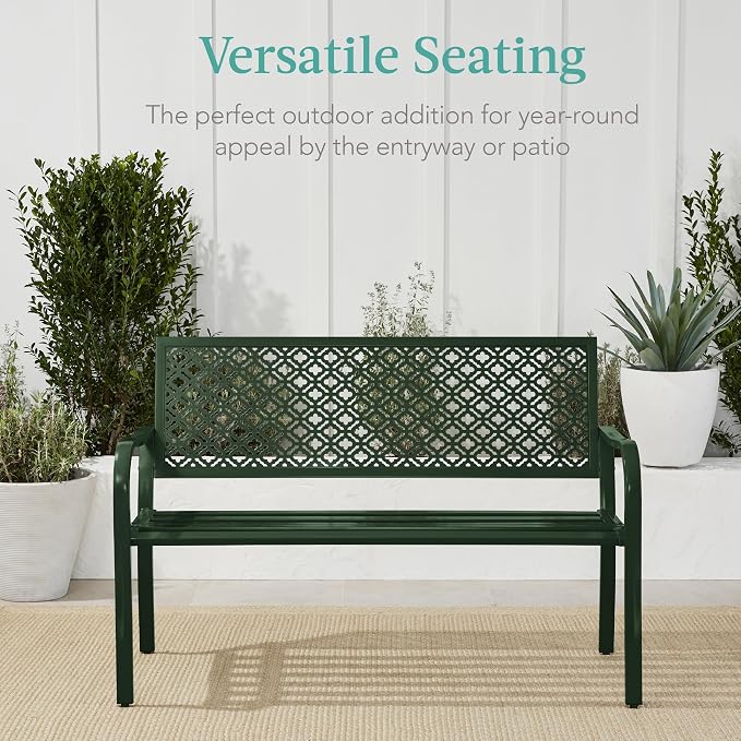 Best Choice Products Outdoor Bench 2-Person Metal Steel Benches Furniture - Image 6