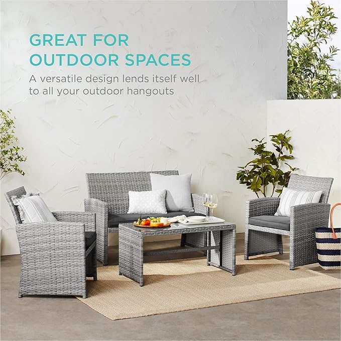 Best Choice Products 4-Piece Outdoor Wicker Patio Conversation Furniture Set - Image 6