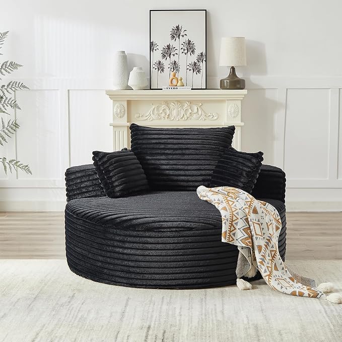Oversized Round Chaise Longue Chair Indoor, Modern 55-inch Upholstered Corduroy - Image 9