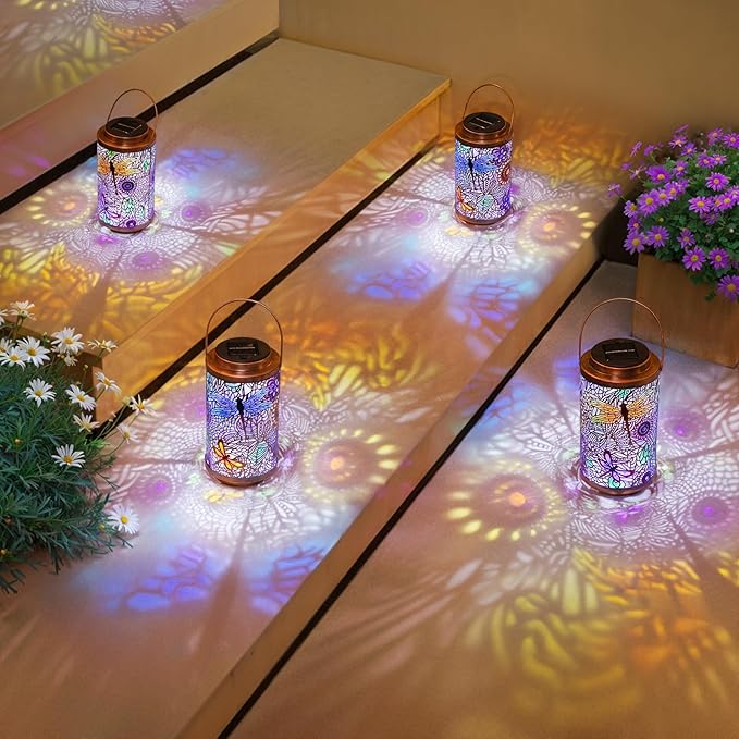 2Pack Solar Outdoor Lanterns Waterproof Multicolor Dragonfly Garden Gifts - Image 6