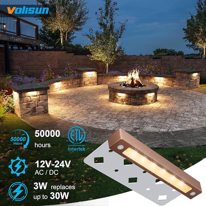 VOLISUN 16 Pack 7 Inch Retaining Wall Lights, Waterproof LED Hardscape Lighting - Image 3