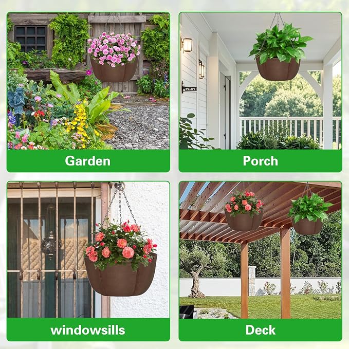 Hanging Baskets for Plants Outdoor, 12 Inch 3 Pack Hanging Planters for Outdoor - Image 8