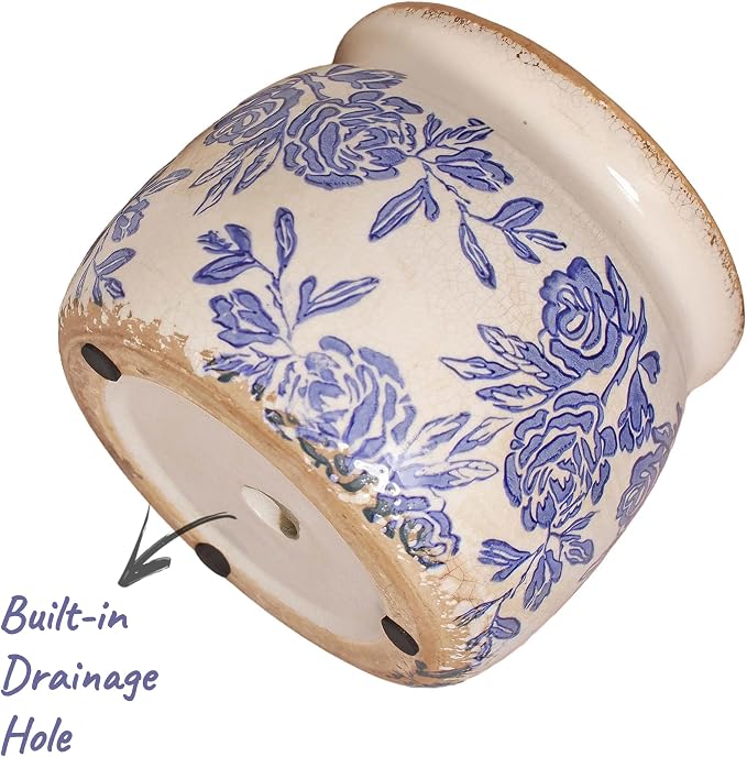 Chinoiserie Ceramic Plant Pot for Garden Decor, 6.29in Rustic Farmhouse Planter - Image 4