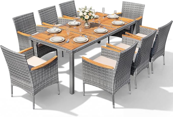 Devoko Outdoor Patio Dining Sets 9 Pieces Wicker Outdoor Dining Table and by DEVOKO