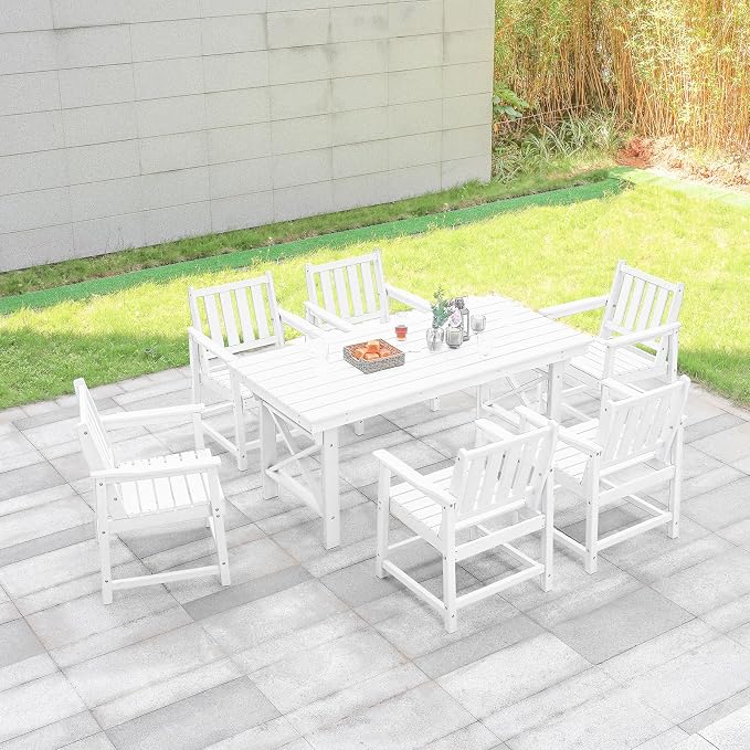 7 Pieces HDPE Outdoor Dining Set, Patio Dining Set by SeeHill