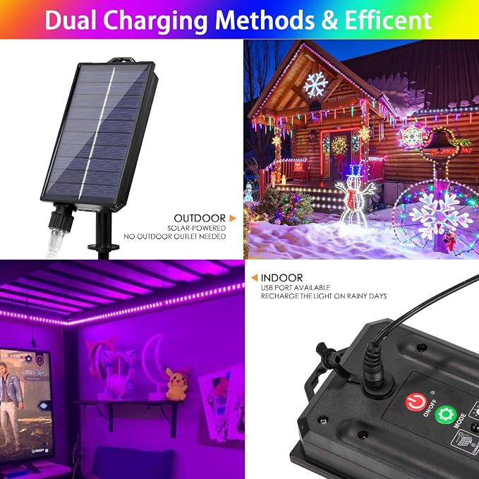 49FT Solar Rope Lights Outdoor Waterproof, 18 Colors Changing 150 LEDs Fairy - Image 5
