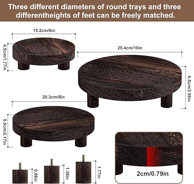 3 Pcs Wood Plant Stand Indoor Outdoor, Round Wood Riser - Image 4