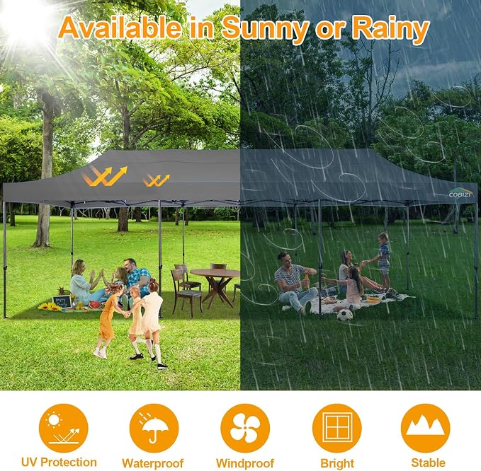 COBIZI 10x30 Pop Up Canopy Without Sidewall, Heavy Duty Canopy UPF 50+ All - Image 7