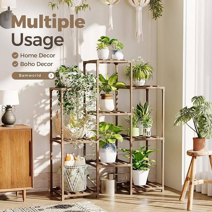 Bamworld Plant Stand Indoor Plants Shelf Outdoor Wood Plant Rack - Image 4