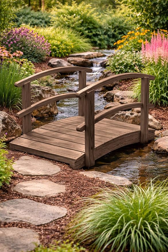 4 FT Walnut Amish Made Garden Bridge - Image 3