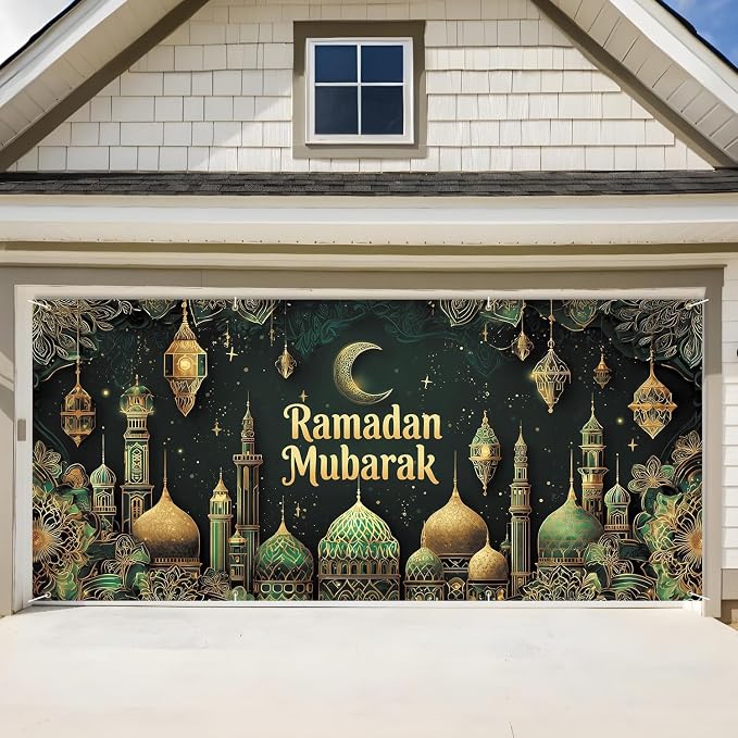 ANNA QUEEN Ramadan Mubarak Garage Door Banner 6x13FT, Islamic Mosque Moon by ANNAQUEEN