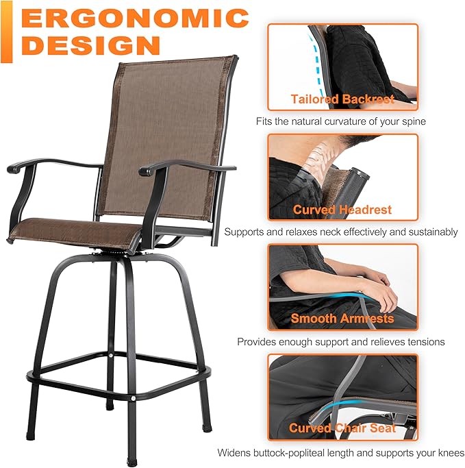 NUU GARDEN 3 Piece Patio Bar Set, Textilene Bar Stools Set, All Weather Outdoor - Image 5