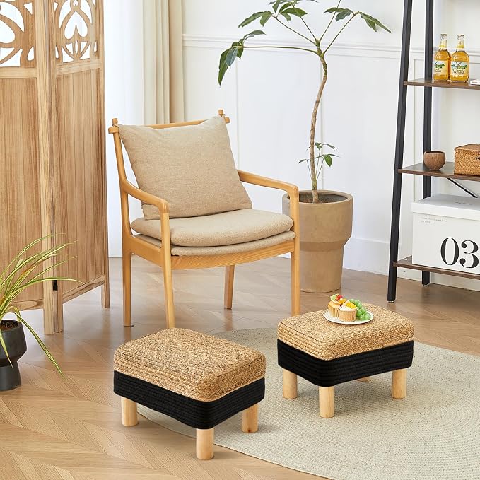 Ottoman Foot Stool Rectangular Footrest Natural Seagrass Footstool - Image 8