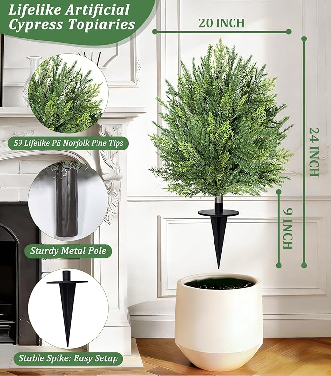 2 Pack Artificial Cypress Topiary Ball Trees - Image 3