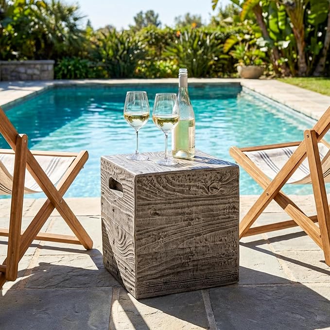 COSIEST Wooden Outdoor Side Table, Square MgO Concrete End Patio Side Table - Image 5