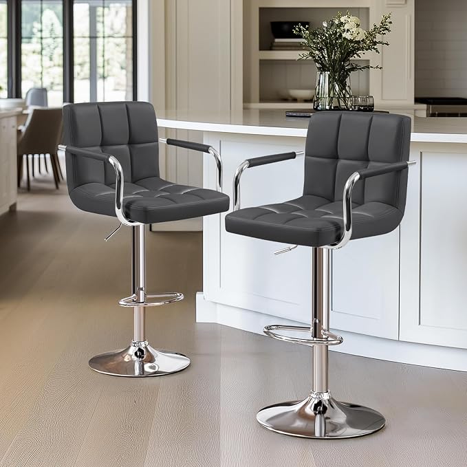 Yaheetech Bar Stools Set of 2, Adjustable PU Leather Swivel Barstools, Modern - Image 2