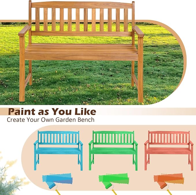 Tangkula Outdoor Acacia Wood Bench, 2-Person Garden Bench - Image 8