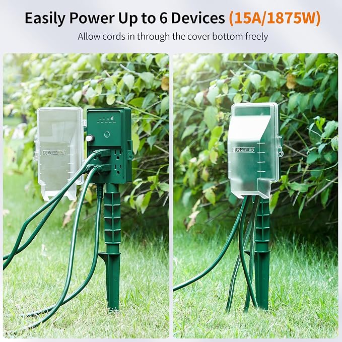 SURAIELEC Outdoor Power Stake, Dusk to Dawn Light Timer, 6 Electrical Outlet - Image 4