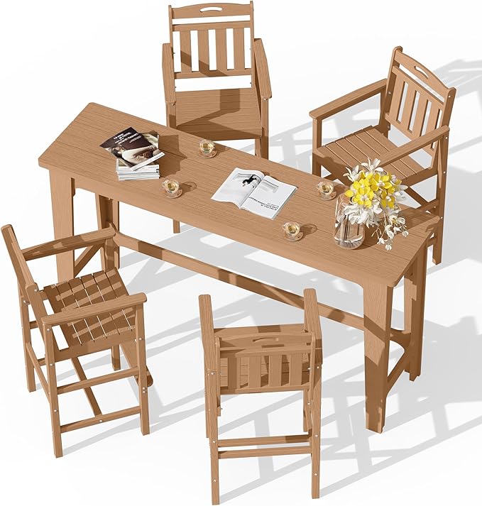 Ciokea Outdoor Bar Height Table Set of 5, Heavy-Duty All-Weather HDPE Patio Bar by CIOKEA