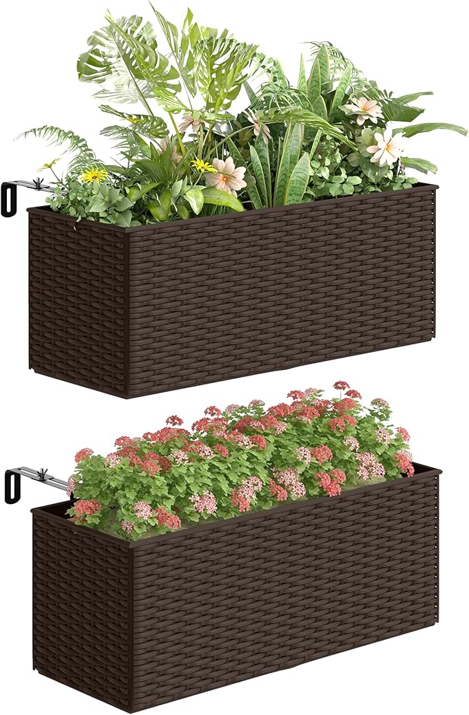 Outsunny Railing Planter Box, Hanging Flower Pots by Outsunny