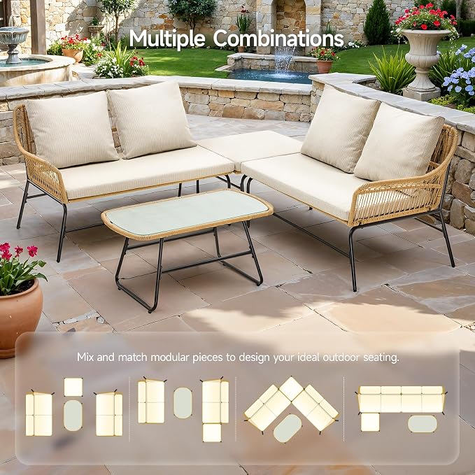 ONBRILL 4-Piece Outdoor Sectional Set, 4-Seats Wicker Patio Couch Sets - Image 5
