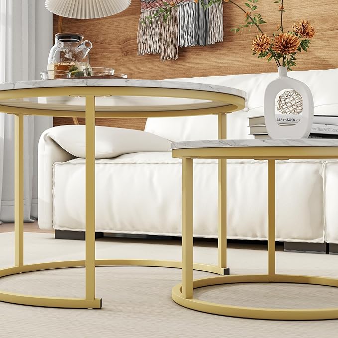HOJINLINERO Round Coffee Table, Nesting Coffee Table Set of 2, Center Tables - Image 6