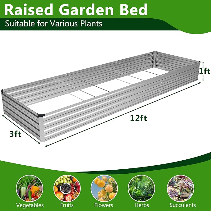 2PCS 12x3x1ft Galvanized Raised Garden Bed Kit, Metal Planter Box - Image 2