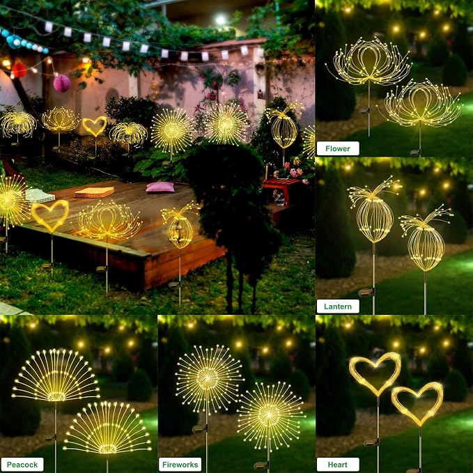 Solar Garden Lights Outdoor Waterproof, 2 Pack 120 LED Solar Firework Lights - Image 4