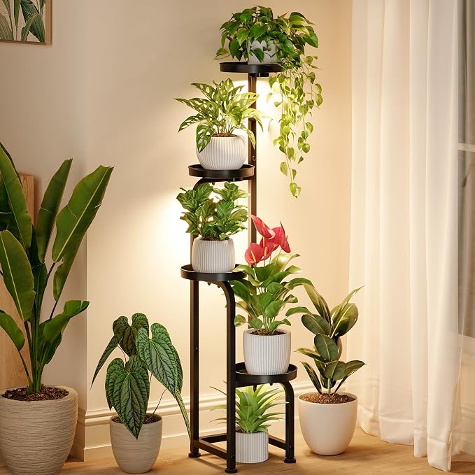 Bamworld Plant Stand with Grow Light, Corner Metal Flower Pot Stands by Bamworld