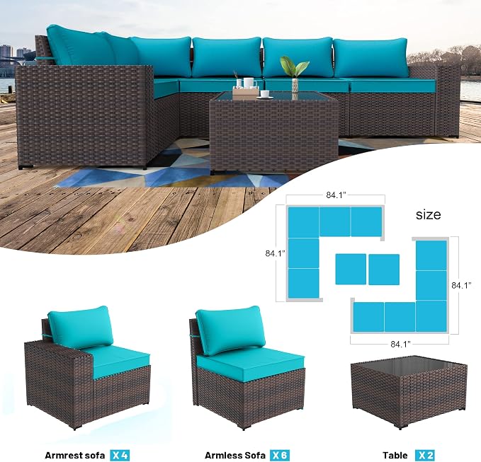 Kullavik Outdoor Patio Furniture Set, 12 Pieces Sectional Rattan Sofa Set Brown - Image 6
