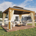 YOLENY 12' x 12' Hardtop Gazebo, Wood Grain Aluminum Frame Canopy by YOLENY