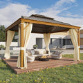 YOLENY 12' x 14' Hardtop Gazebo, Wood Grain Aluminum Frame Canopy by YOLENY