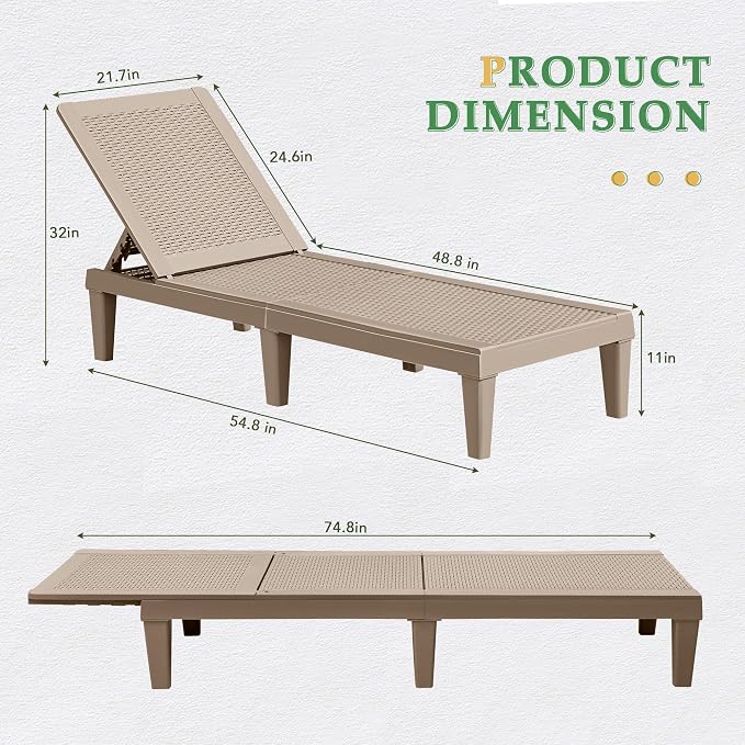 JUMMICO Patio Chaise Lounge Chair Set of 2 Outdoor PE Waterproof Adjustable - Image 3