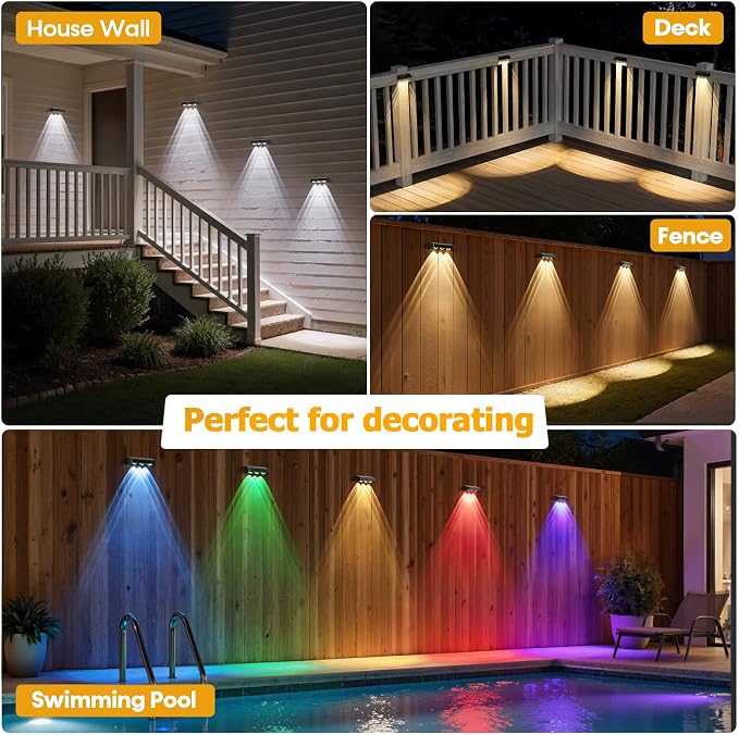 NIORSUN Solar Fence Lights, 8 Pack Solars Deck Light, RGB Color, Outdoor Bulb - Image 6