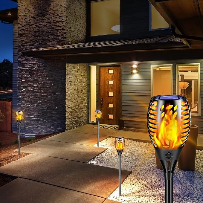 TomCare 6 Pack Outdoor Flickering Flames Torch Decorative Garden Lights Solar - Image 8