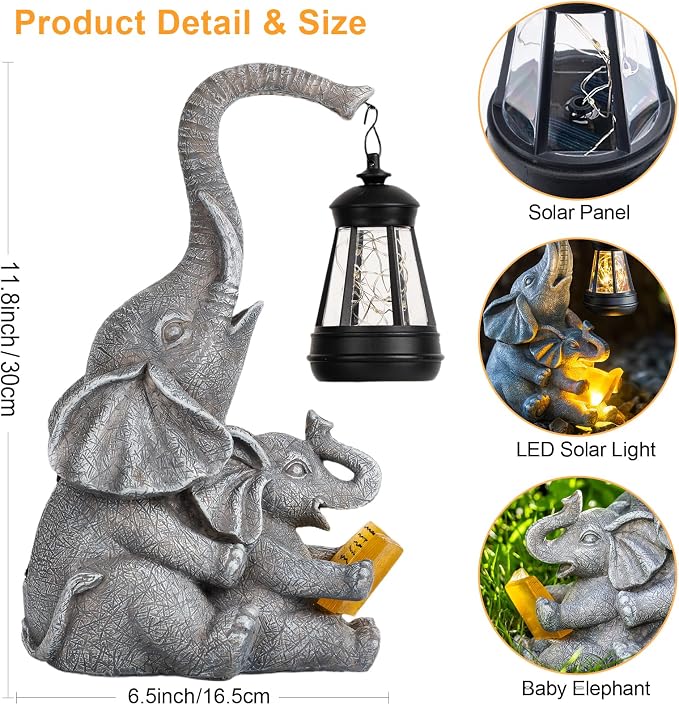 Solar Garden Statue Lights Loving Elephants Figurine - Image 6