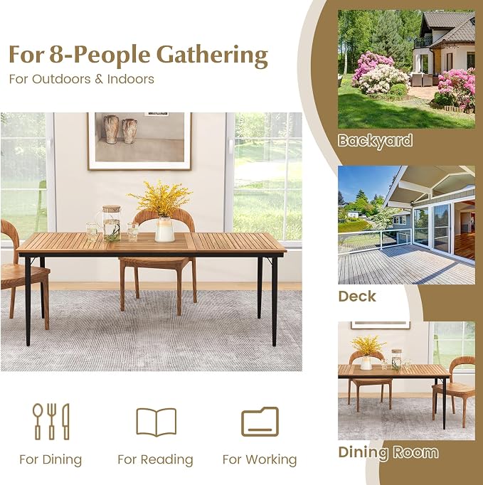 Tangkula 79" Acacia Wood Outdoor Dining Table - Image 9