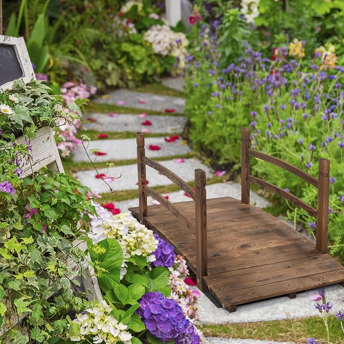 VINGLI 4 ft Garden Bridge, Arch Walkway Wooden Bridge - Image 2