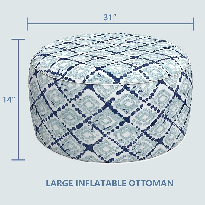 LVTXIII Outdoor Inflatable Ottoman, Fade-Resistant Round Footrest Stool D31”x - Image 3