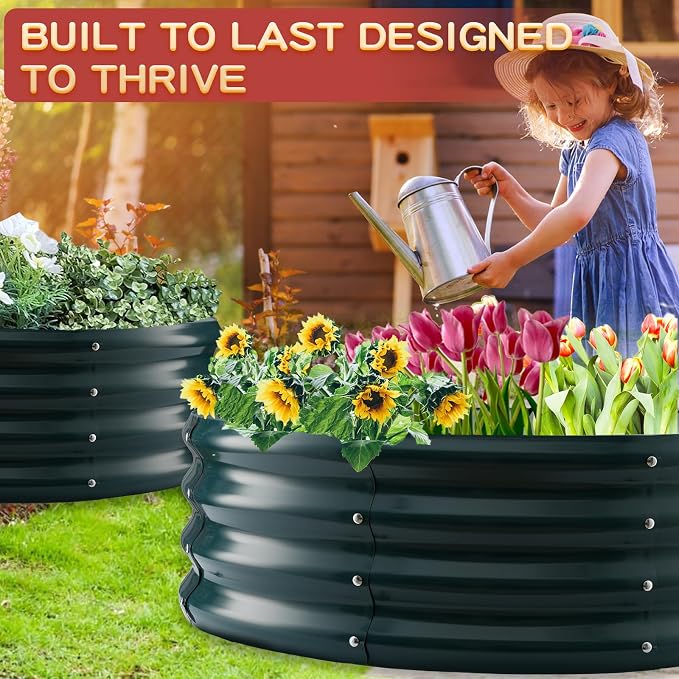 Durable Round Steel Raised Garden Bed Painted - Image 3