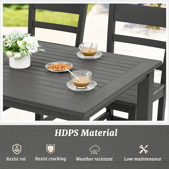 Outdoor Dining Set for 6, HDPS Outdoor Patio Dining Table and Chairs, All - Image 3