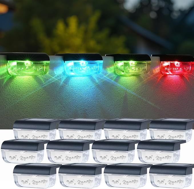 12 Pack Solar Deck Lights, RGB Color Changing Christmas Solar Fence Lights - Image 2