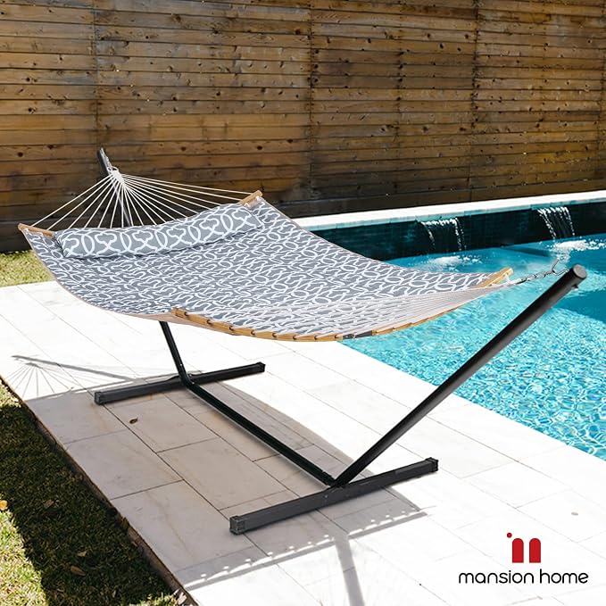 Double Hammock with Stand Included, Portable Hammock with Curved Spreader Bar - Image 2