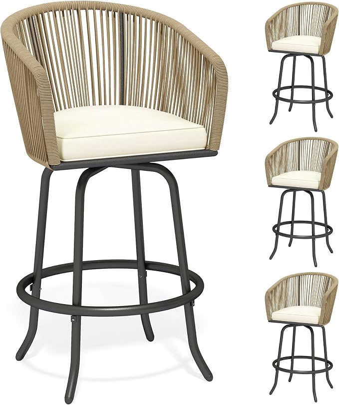 DWVO Outdoor Counter Height Bar Stools Set of 4, Patio Swivel Bar Chairs - Image 9