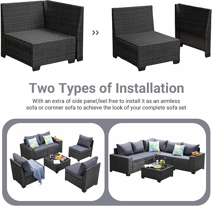 Jing's Villa 8-Piece Patio Furniture Set, All-Weather Outdoor Wicker Sectional - Image 8