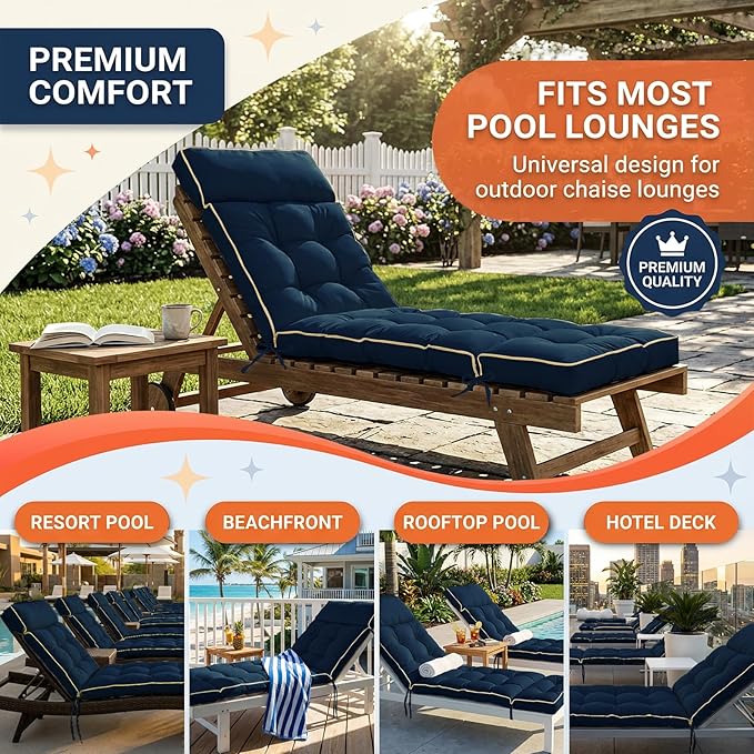 MAGIC ELEPHANT Chaise Lounge Cushion Outdoor, Memory Foam Replacement Patio - Image 7