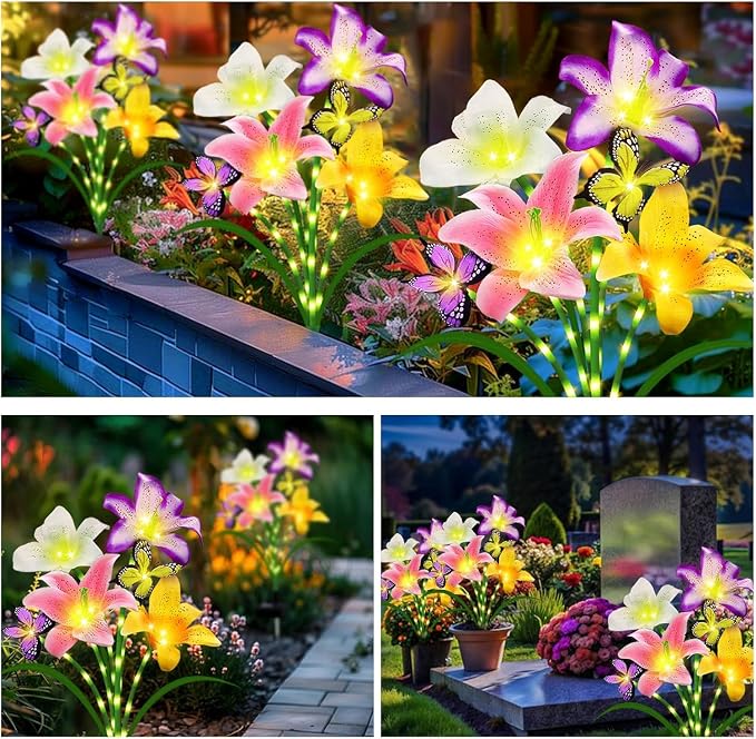 Solar Garden Lights 6 Pack LEDs Solar Lilies Flower Lights, Yard Patio Pathway - Image 6