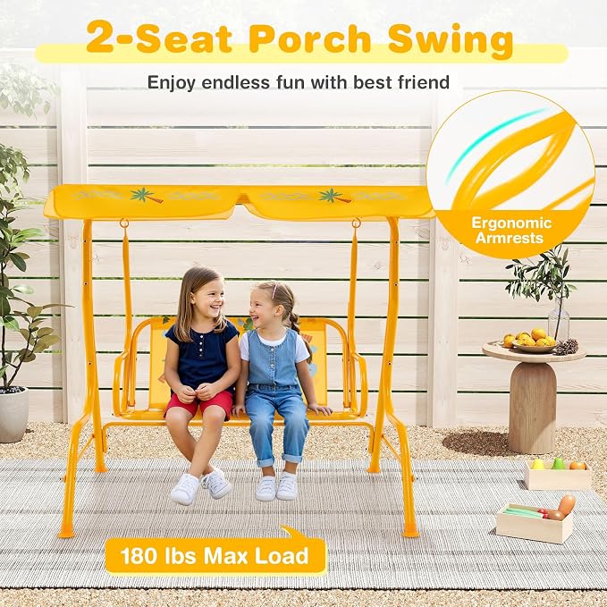 Costzon Kids Porch Swing, All-Weather Patio Swing Bench Hammock w/Adjustable - Image 3