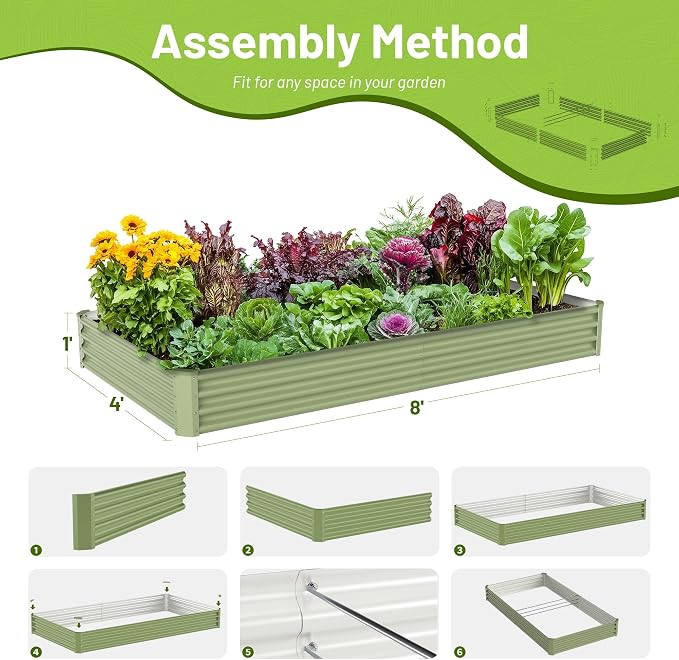 2PCS 8x4x1FT Galvanized Raised Garden Bed, Galvanized Planter Raised Garden - Image 4